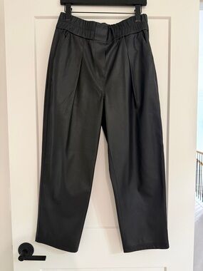 Brochu Walker Black Faux Leather Pleat-Front Tapered Pants